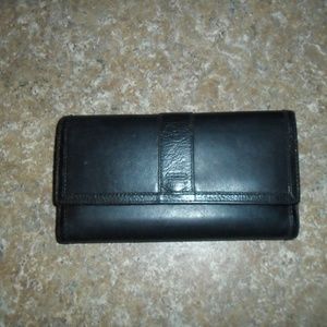 Coach TriFold Checkbook Wallet Black Leather VGUC!